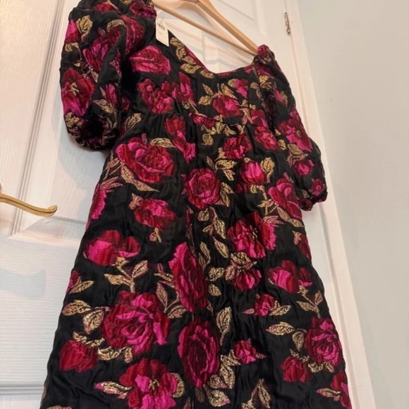 Anthropologie Floral Metallic Gold Brocade Dress - Picture 4 of 8